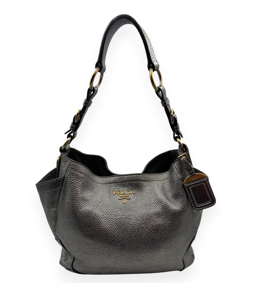 Vitello Daino Side Pocket Hobo Silver Handbag