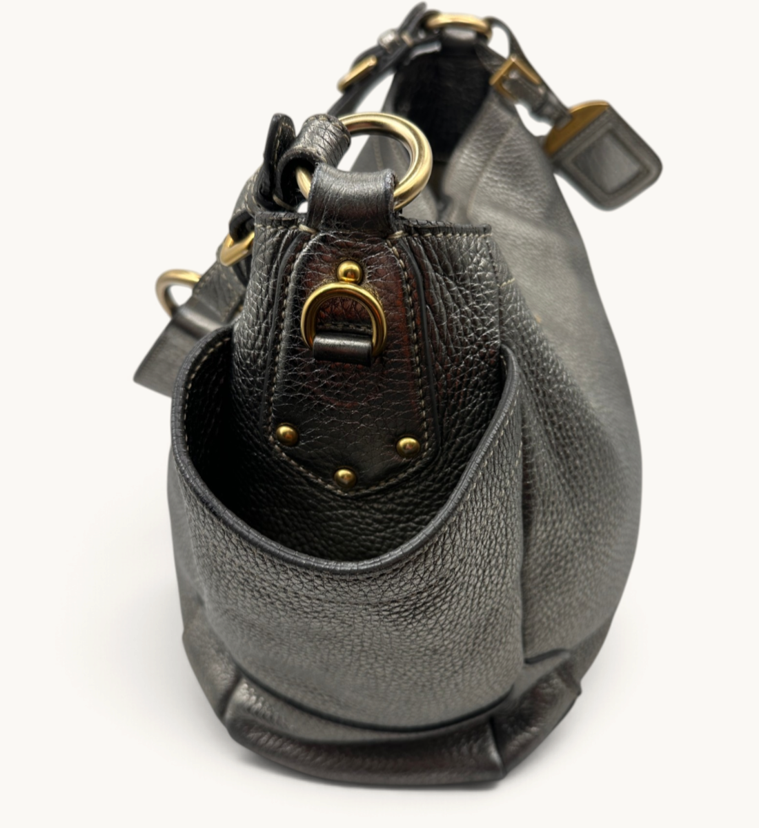 Vitello Daino Side Pocket Hobo Silver Handbag