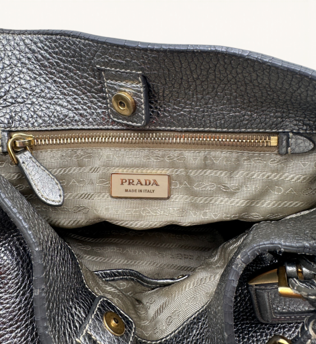 Vitello Daino Side Pocket Hobo Silver Handbag