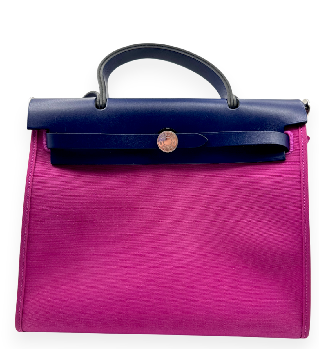 Hermès Herbag Zip 31 Fuchsia Toile Canvas & Navy Leather Handbag