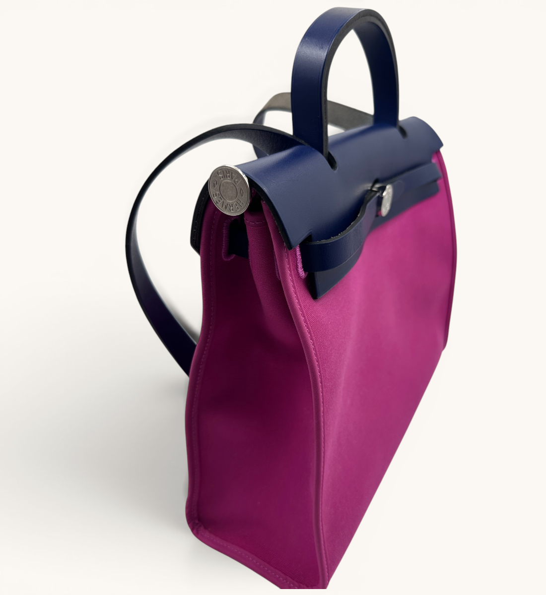 Hermès Herbag Zip 31 Fuchsia Toile Canvas & Navy Leather Handbag