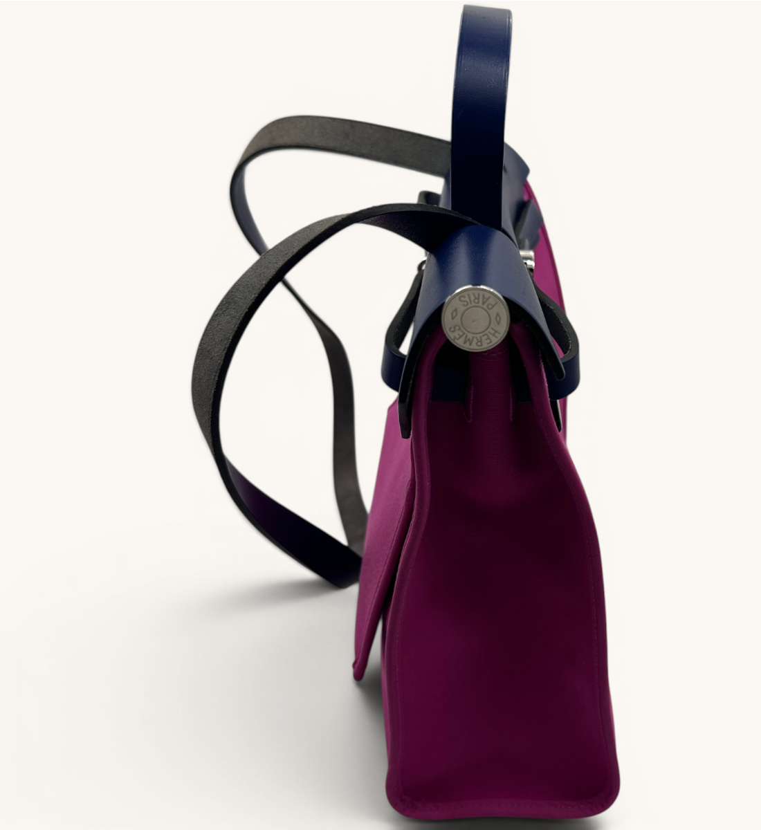 Hermès Herbag Zip 31 Fuchsia Toile Canvas & Navy Leather Handbag