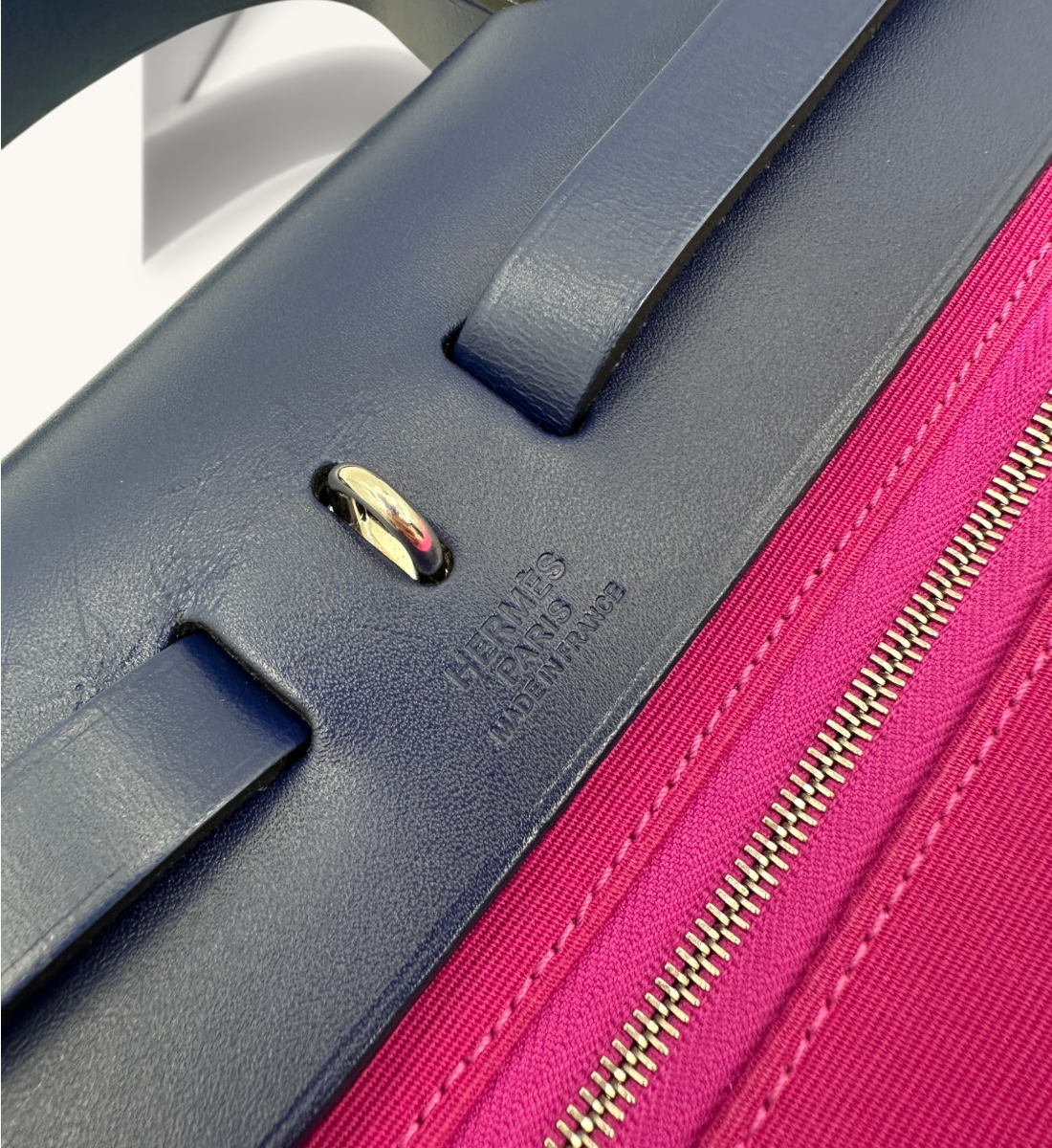 Hermès Herbag Zip 31 Fuchsia Toile Canvas & Navy Leather Handbag