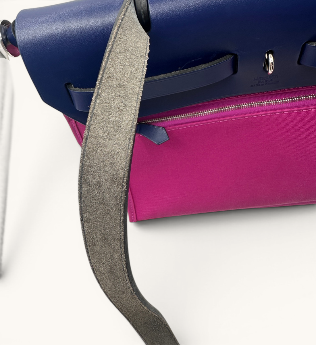 Hermès Herbag Zip 31 Fuchsia Toile Canvas & Navy Leather Handbag