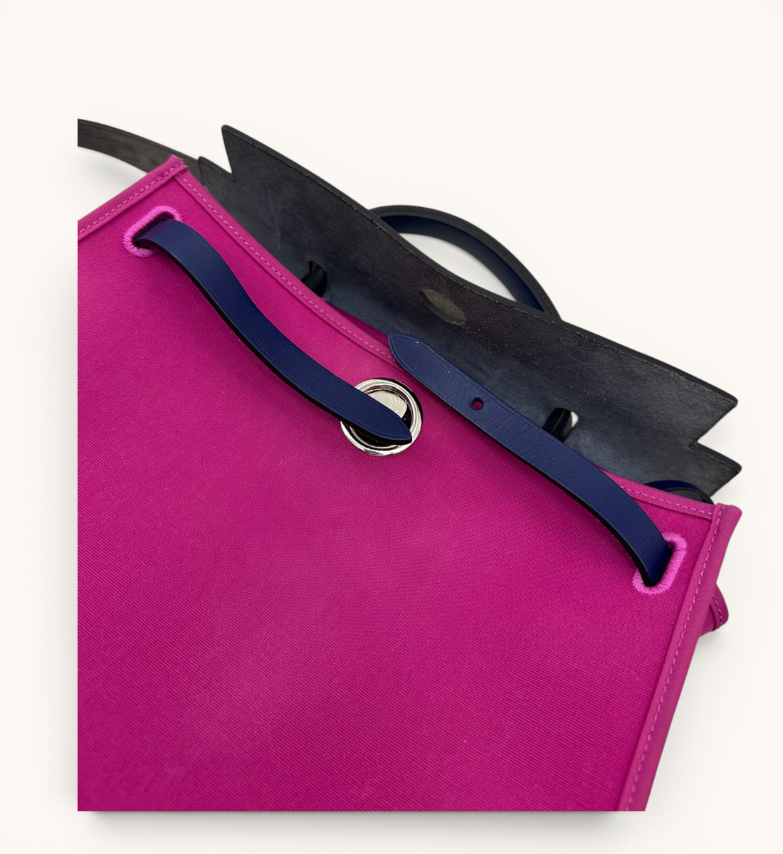 Hermès Herbag Zip 31 Fuchsia Toile Canvas & Navy Leather Handbag