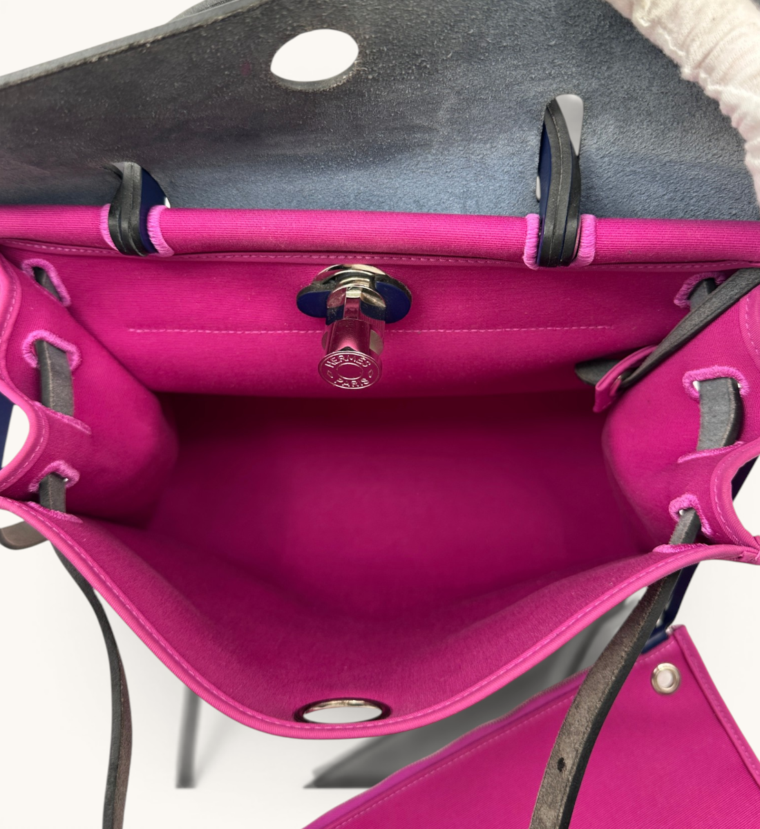 Hermès Herbag Zip 31 Fuchsia Toile Canvas & Navy Leather Handbag