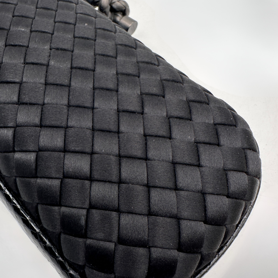 Bottega Veneta Black Intrecciato Textile Knot Clutch