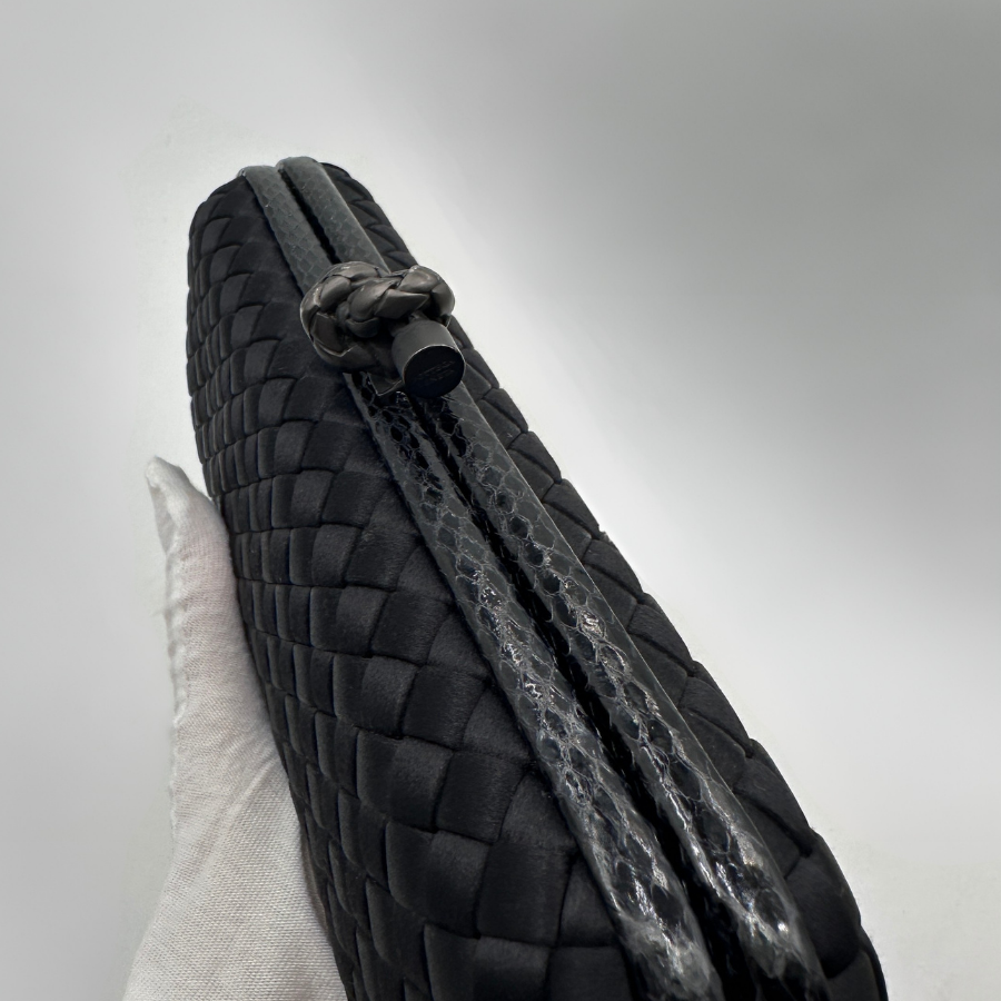 Bottega Veneta Black Intrecciato Textile Knot Clutch