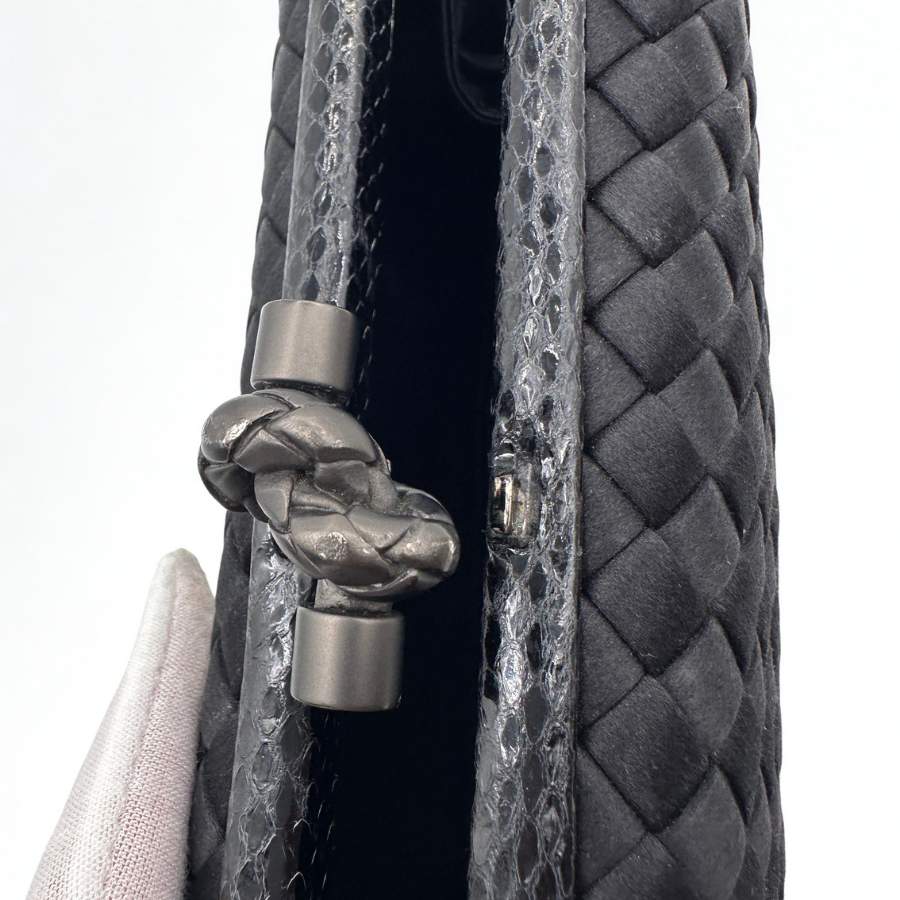 Bottega Veneta Black Intrecciato Textile Knot Clutch