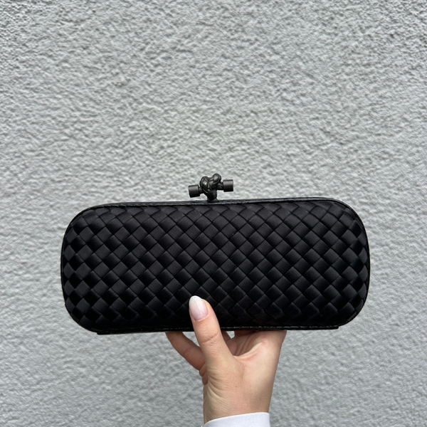 Bottega Veneta Black Intrecciato Textile Knot Clutch