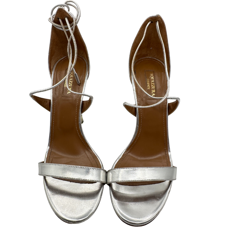 Linda 105 Silver Leather Ankle Tie Sandals